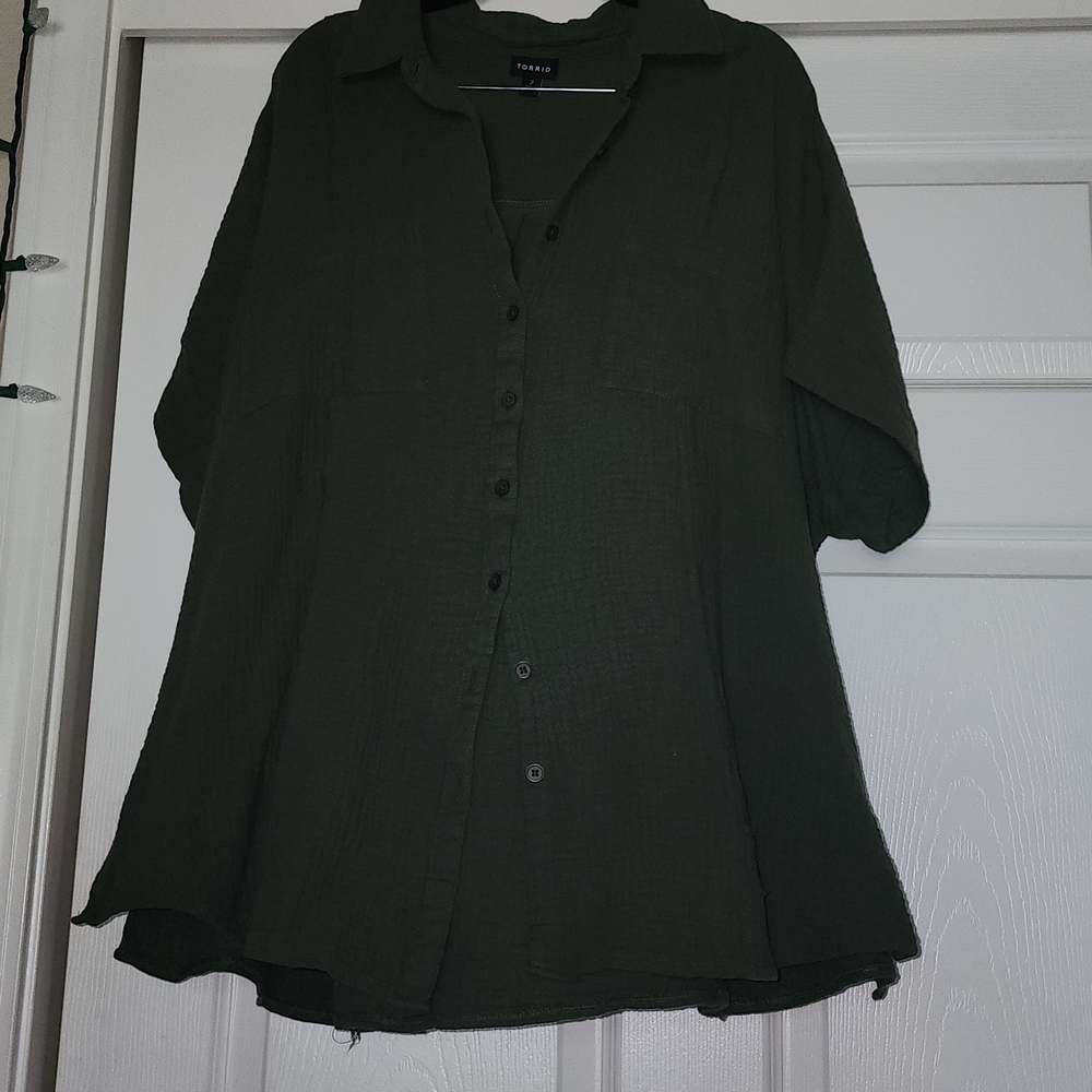Torrid Dark Green Button Down Shirt